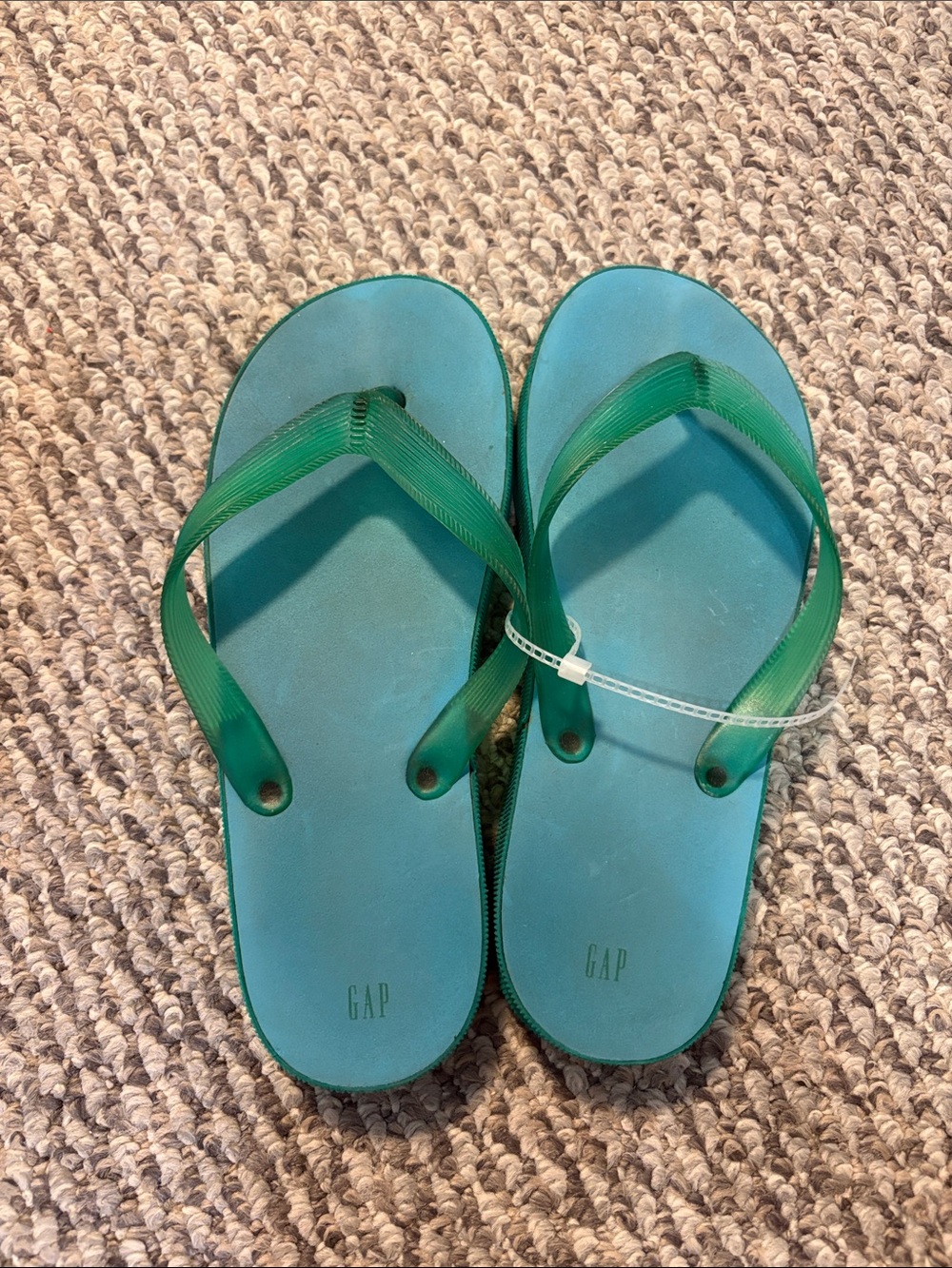 GAP Teal Footbed Flip Flops with Green Straps